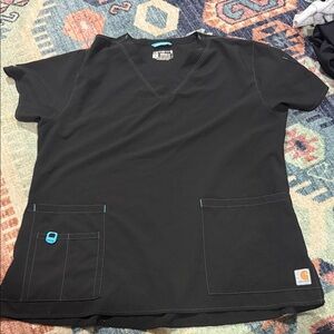 Carhartt Black Scrub Top with Teal Trim